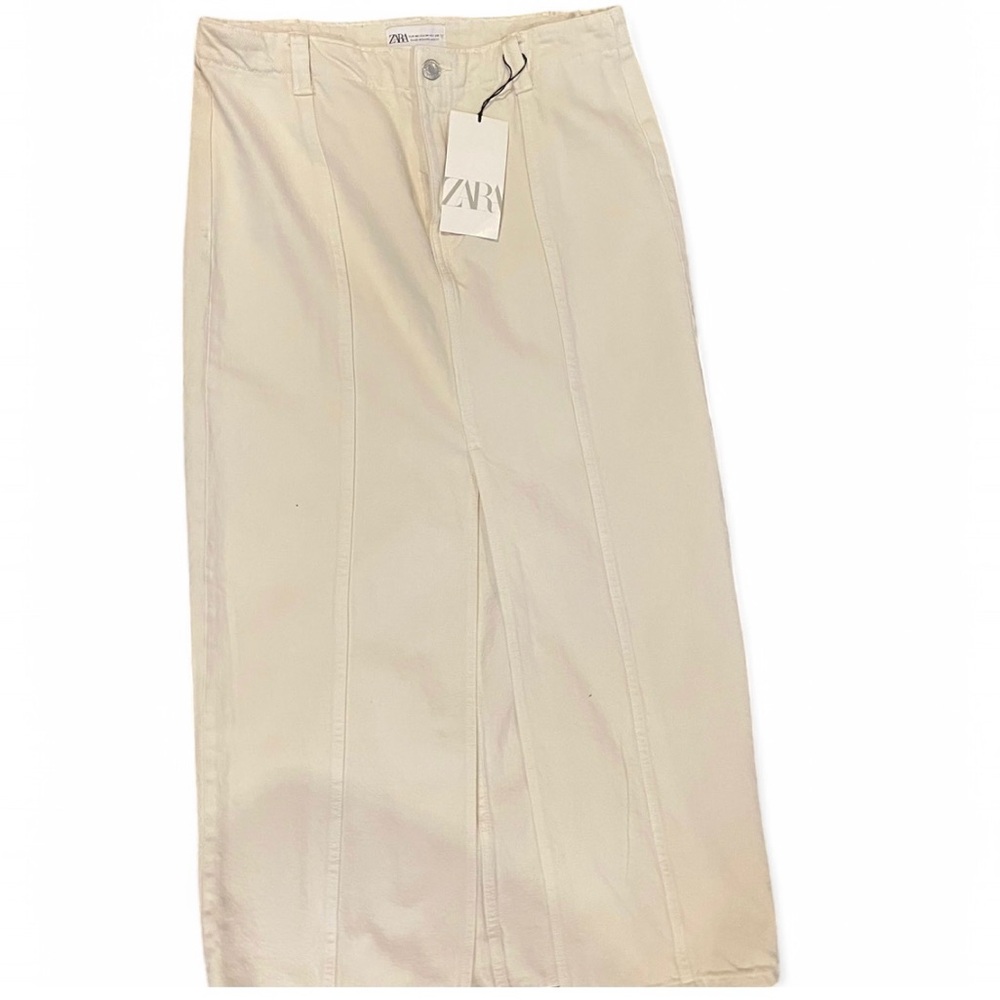 NWT Zara Tan Midi Pencil Skirt with front Slit for Casual Wear